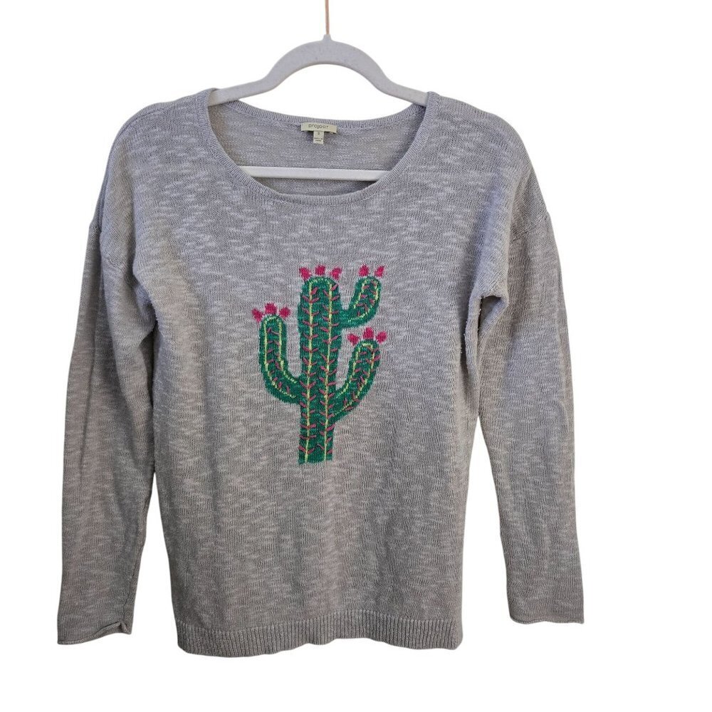 Project Unique Linen Blend Southwest Cactus Embroidered Sweater Size S